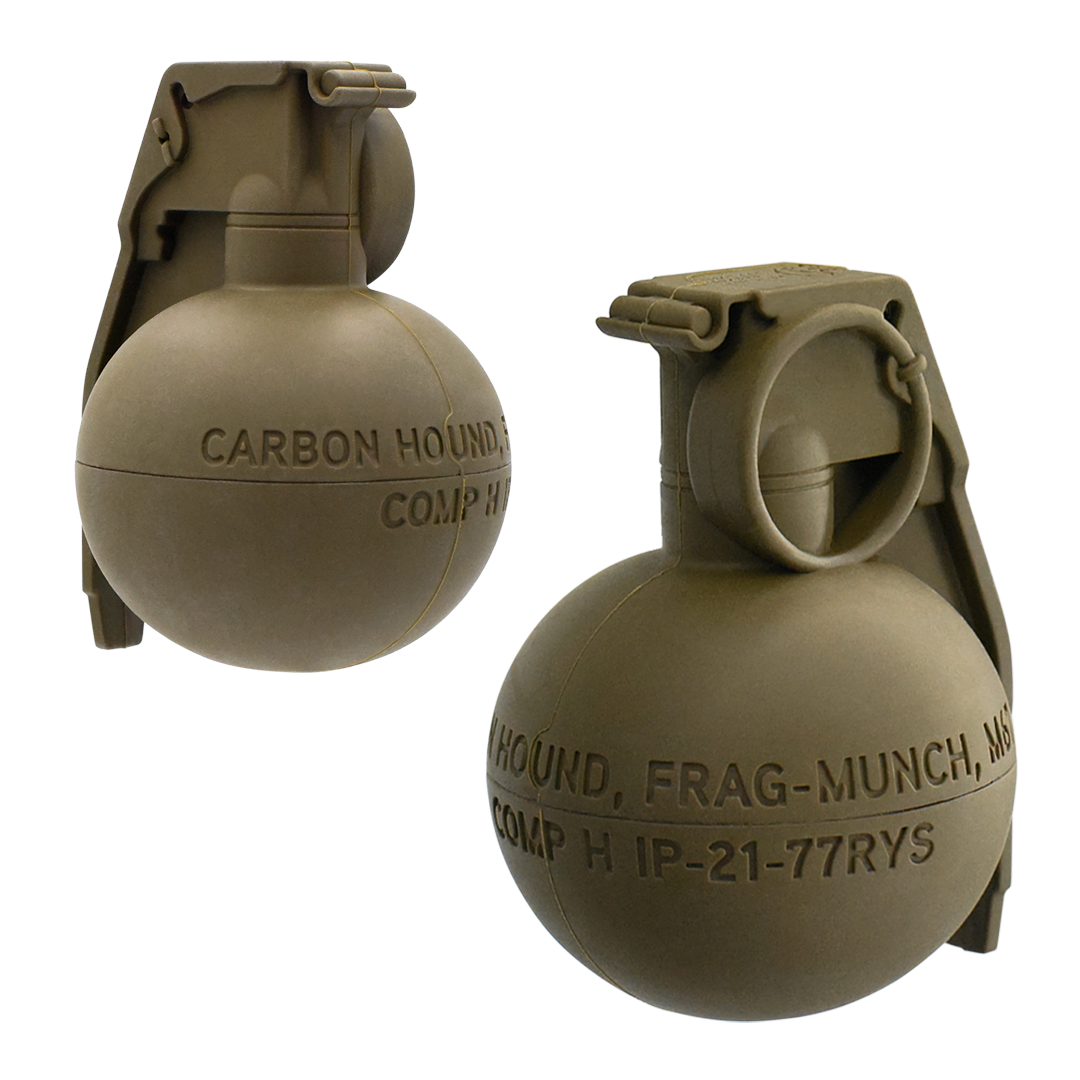 pair of carbon hound dog toys green frag much grenade dog toy in natural rubber for aggressive chewers