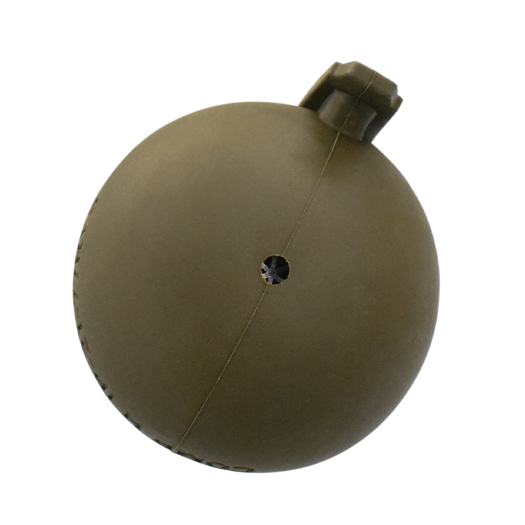 carbon hound dog toy green frag much grenade dog toy in heavy natural rubber for aggressive chewers bottom view