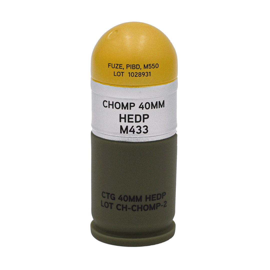 animated gif of carbon hound 40 Mike Mike 40mm HEDP grenade dog toy on a white background