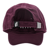 maroon dad hat baseball hat with small carbon hound logo tag on the back adjustable portion