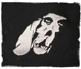carbon hound embroidered dog skull logo in white on a black background