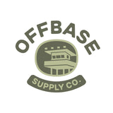 the official logo of Offbase Supply Co. brand in muted olive green and light beige, centered on a plain white background.