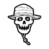 carbon hounds surplus snooper icon design logo which features a black and white skull head with eyeballs wearing a boonie hat